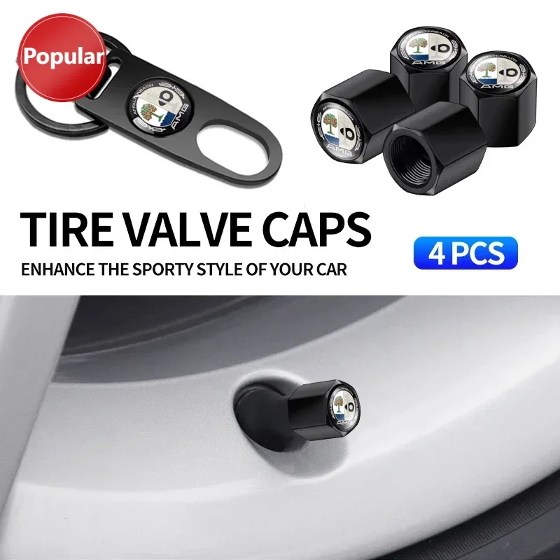 

# Металлические автомобильные шины, колпачки для штока клапана, пылезащитные чехлы с инструментным ключом, брелок для Mercedes Benz AMG W124 W202 W203 W204 W210 W211