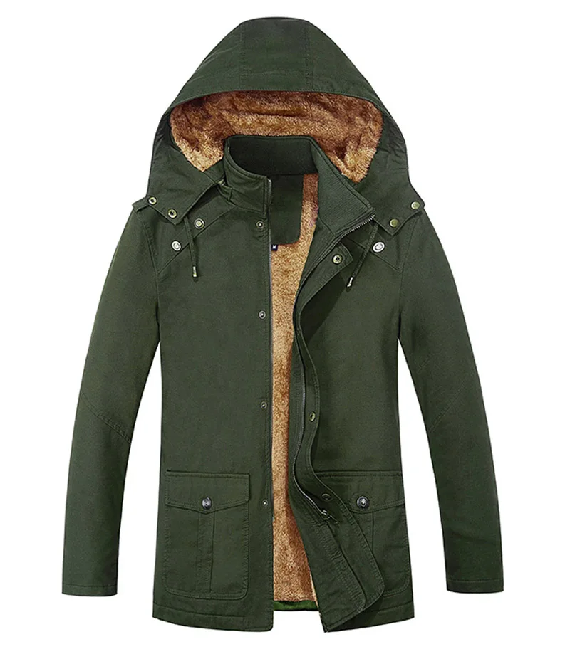 Military Cargo Coat Mens Thick Warm Man Jacket Winter Parkas Casual Cotton Padded Jacket Male Multi-Pocket Fur Hoodies Men Parka