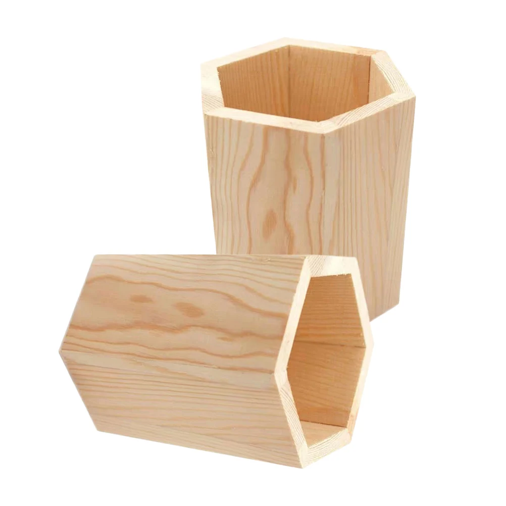 

2pcs Wooden Pen Holder Natural Pine Pencil Cup Desktop Stationery Organizer Makeup Brush Storage Holder Wood Container For