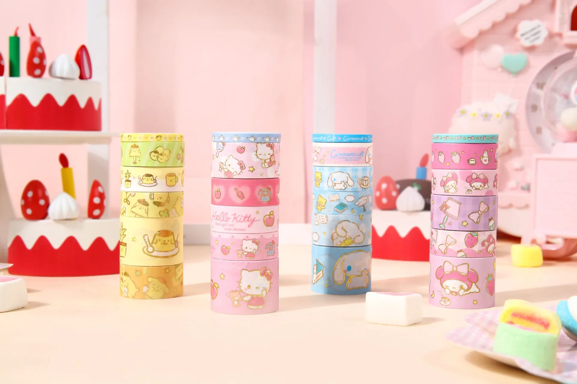 Пекарная Мелодия Hello Kitty Pompompurin Sanrio, наклейки для руководства хорошей ночи, 6 рулонов в коробке, более экономичный набор