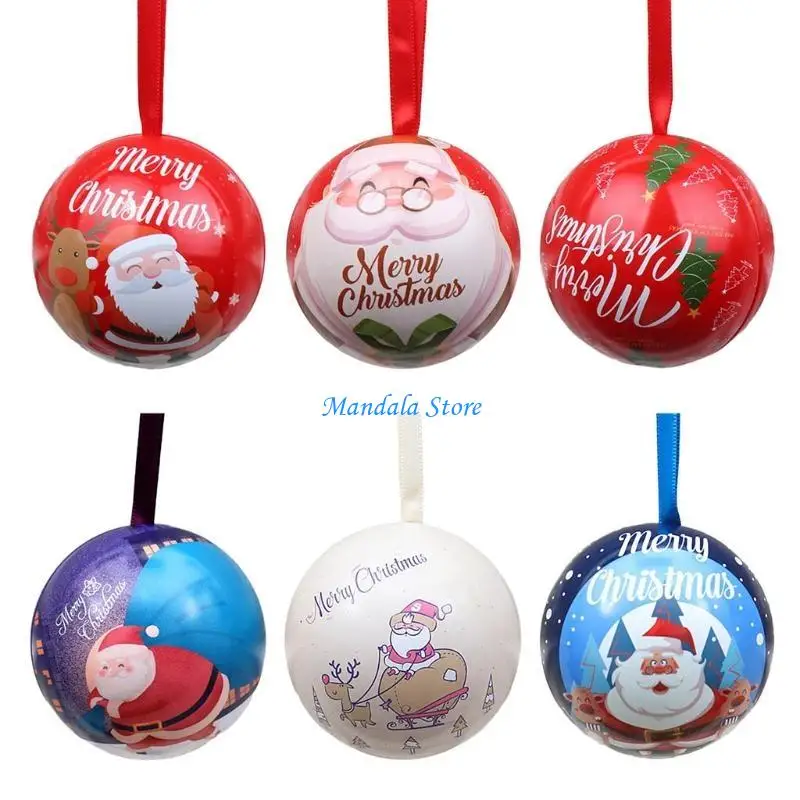 

U2JC Christmas Tinplate Candy Ball Box Pendant for Xmas Tree Decoration Detachable Candy for Case Ornament Pendants Holiday G