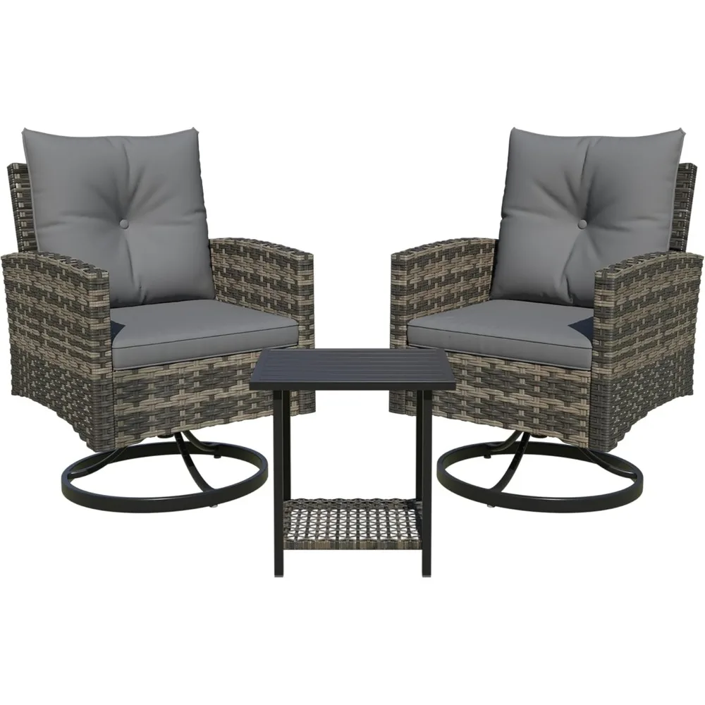 

3-Piece Patio Furniture Set, Outdoor Swivel Rocker Patio Chairs Furniture Set of 2 with Matching Side Table & Washable Cushions