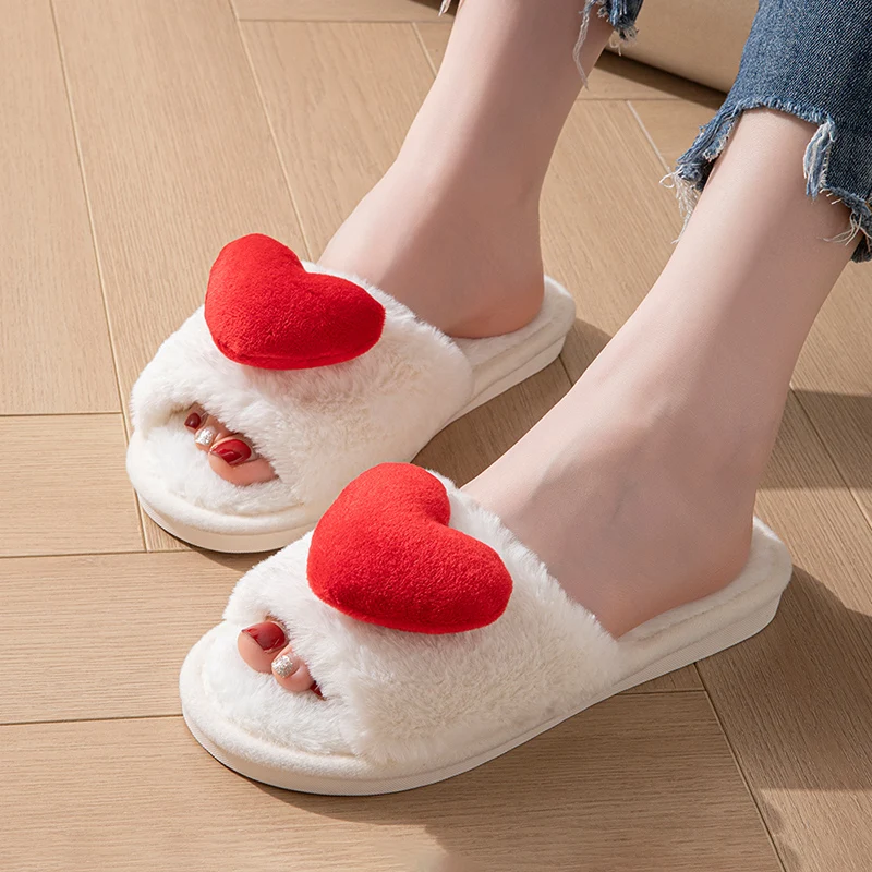 

Пушистые женские тапочки Love, домашние зимние плюшевые роскошные дизайнерские женские туфли на плоской подошве, модная домашняя обувь, повседневные шлепанцы из нечеткого меха
