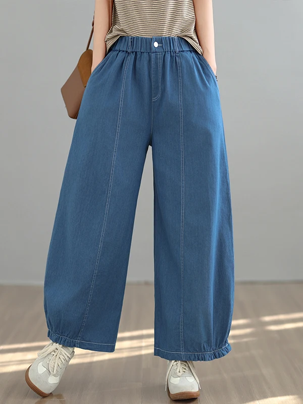 

Loose Wide Leg Jeans Women's High Waist Casual Trousers Spring New Style Versatile Drapey Cotton Polyester Blend Straight Leg