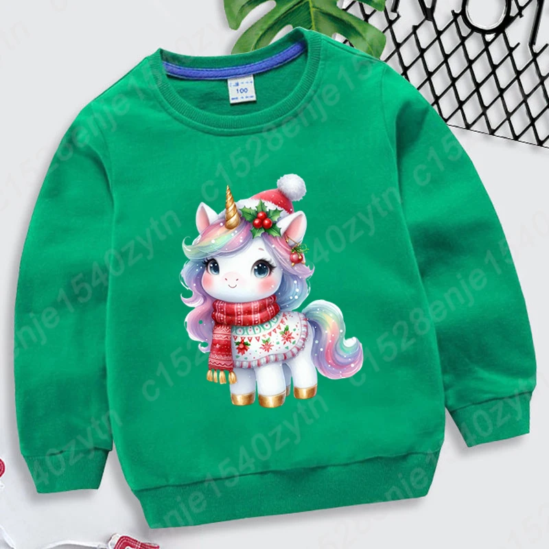 

Christmas Unicorn Print Pullovers Kids Winter Autumn Casual O Neck Hoodless Sweatshirts Chidlren Boys Girls Pure Color Pullovers