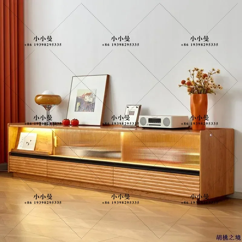 North American Cherry Wood Solid Wood TV Cabinet Living Room Full Floor Log Small Apartment Audio Visual Cabinet Combination