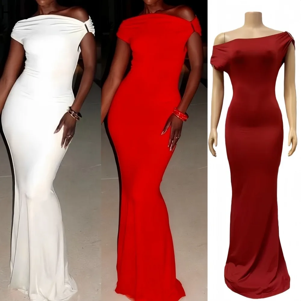 

HLJ Sexy Ruched Patchwork Bodycon Dresses for Women Solid Color Off Showlder Backless Dress Female Party Clubwear Vestidos New