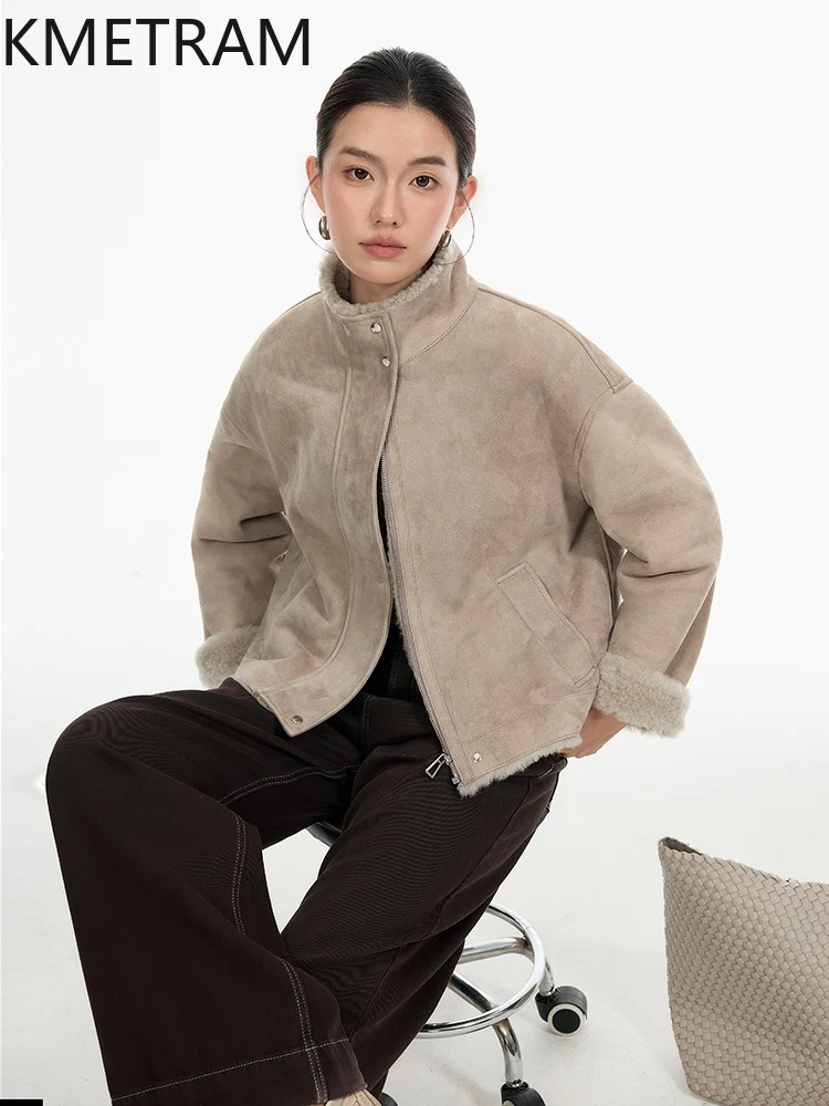 Damska krótka kurtka z prawdziwego futra z naturalnej wełny merino i owczej skóry, dwustronna, zimowa kurtka skórzana, odzież damska 2025 шуба