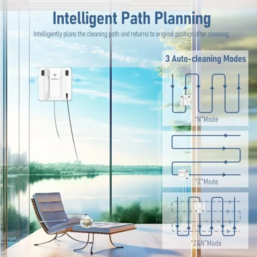 Robot de nettoyage de vitres avec double système de pulvérisation d'eau, planification avancée de chemin Intelligent pour un nettoyage efficace, aspiration forte de 2800 Pa