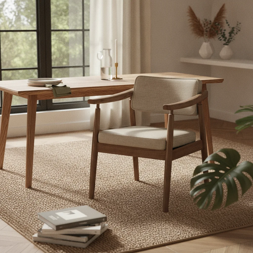 Wooden Armchair Minimalist Chair with Wooden Armrests Upholstered Armchair Water-Based Furniture Long-Lasting for Dining Room