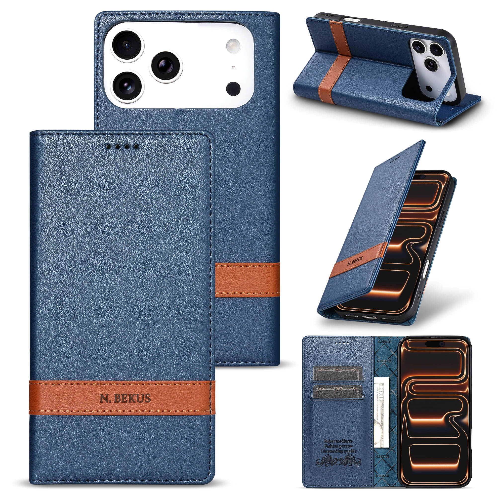 Luxury Splice Leather Wallet Cards Solt Case For IPhone 18 17 16 15 14 13 12 11 Pro Max Plus 17Air 17 16 E Flip Kickstand Cover