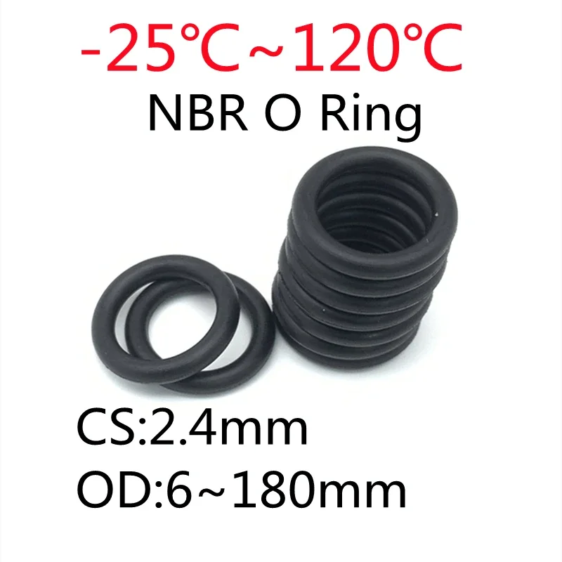 20pcs NBR O Ring Gasket CS 2.4mm OD 6mm ~ 180mm Nitrile Butadiene Rubber Spacer Oil Resistance Washer Round Shape Black