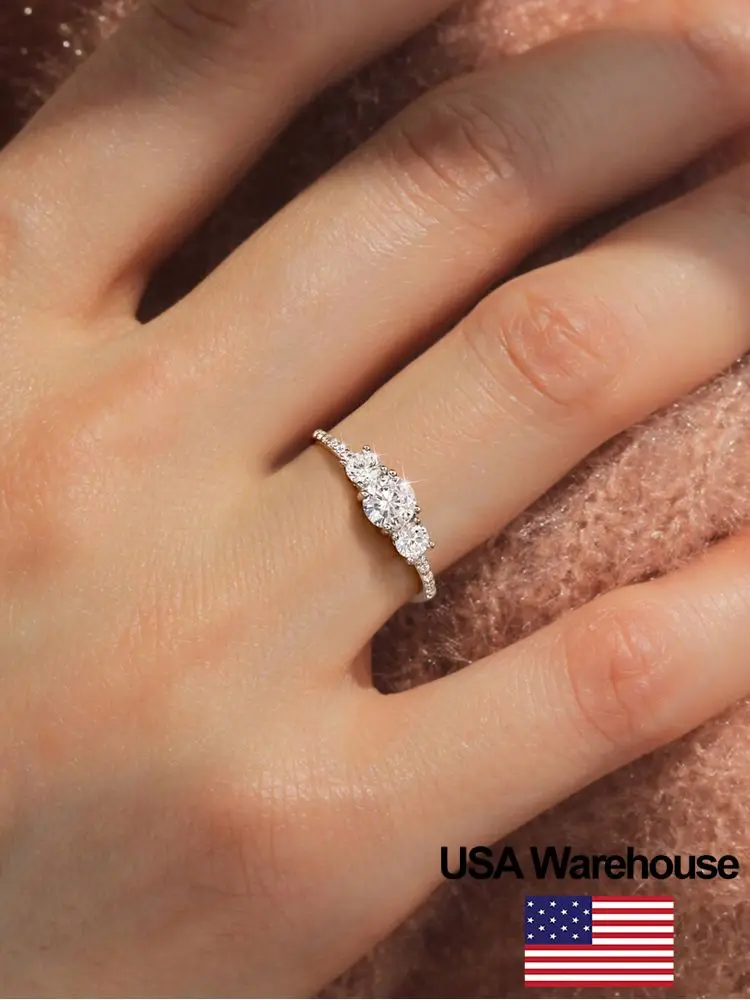 

925 Sterling Silver Fashion Classic 0.5ct Zircon Round Ring For Women Anniversary Engagement Wedding Luxury High Quality Jewelry