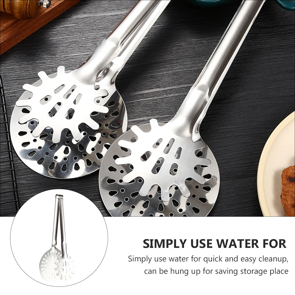 

Stainless Steel Bbq Steak Clamp Tongs Roasting Shovel Kitchen Grill Tool Hollow Design Oil Sieve Easy Clean Double-Sided