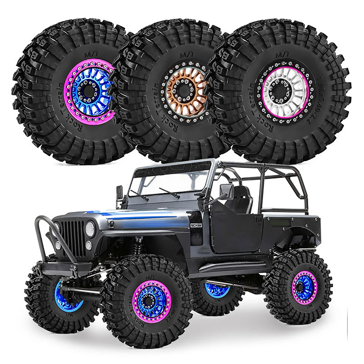 

Aluminum 2.2 inch Beadlock Wheel Rim Tire Set for 1/10 RC Crawler Car Axial SCX10 Wraith RR10 Capra Traxxas TRX4 YK4082 YK4083