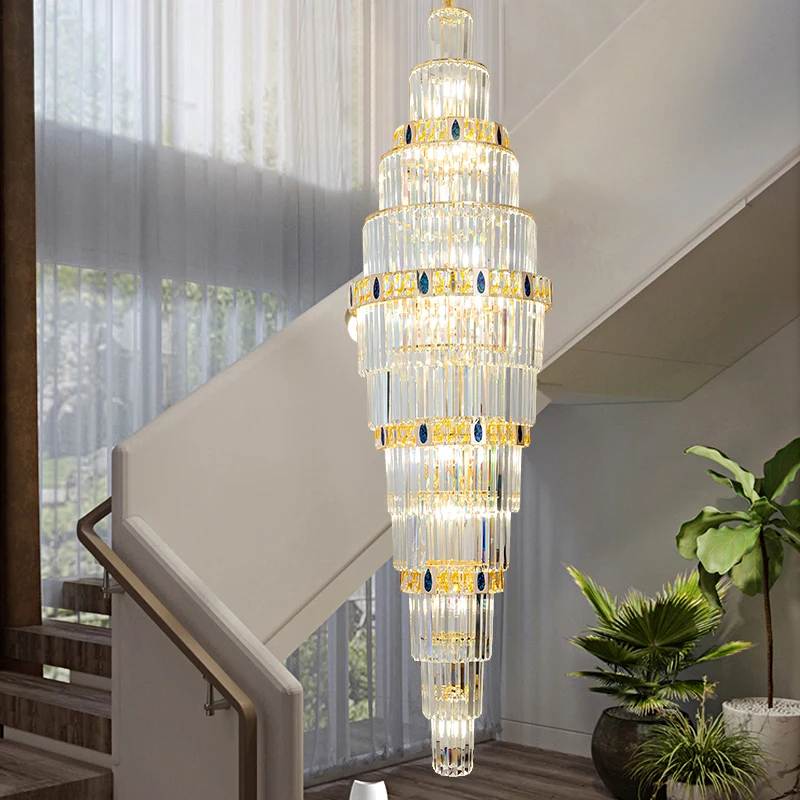Duplex Villa Large Pendant Light, Luxurious Large Crystal Light, Postmodern Hotel Lobby Light, Luxurious Staircase Long Light