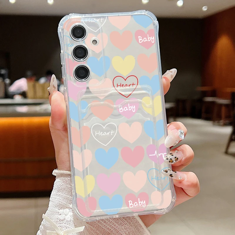 Saco de cartão rosa amor coração caso para samsung galaxy a55 a54 a35 a25 a15 5g a53 a52 a36 a56 a14 a34 a16 s21 fe s25 s22 s23 s24 ultra