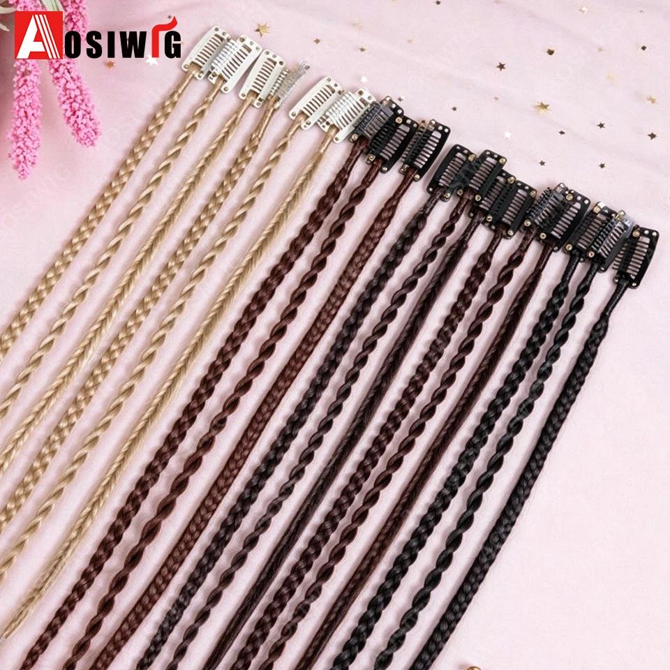 Clip In Braided Hair Extensions 6Pcs 14 Inch Synthetic Twist Box Braid Hairpieces For Women Festival Halloween Party Daily Cospl