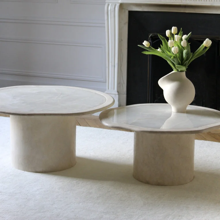 xx-Round Large Modern Nordic Living Room Cloud Travertine Basic Glossy White Onyx Coffee Table Nested Marble^