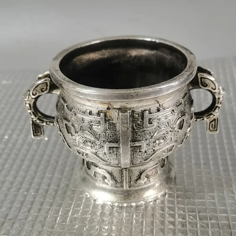 Antique collectible double-eared beast cup decorative piece home decor and craft item suitable for live streaming on Douyin