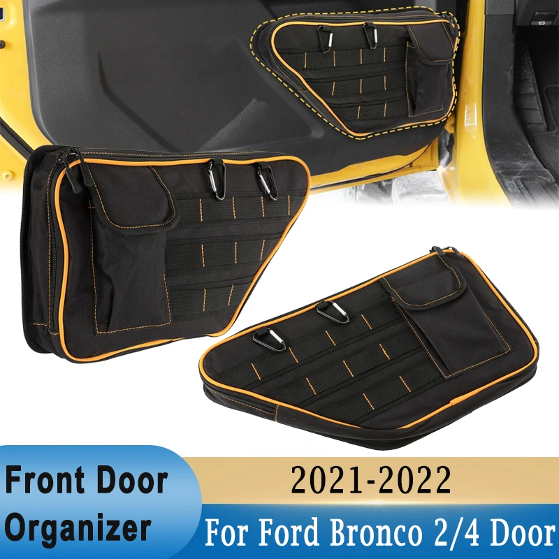 Pair Front Door Storage Pockets Door Interior Side Organizer Bags for Ford Bronco Accessories 2021-2023 2/4 Door (Not for Sport)