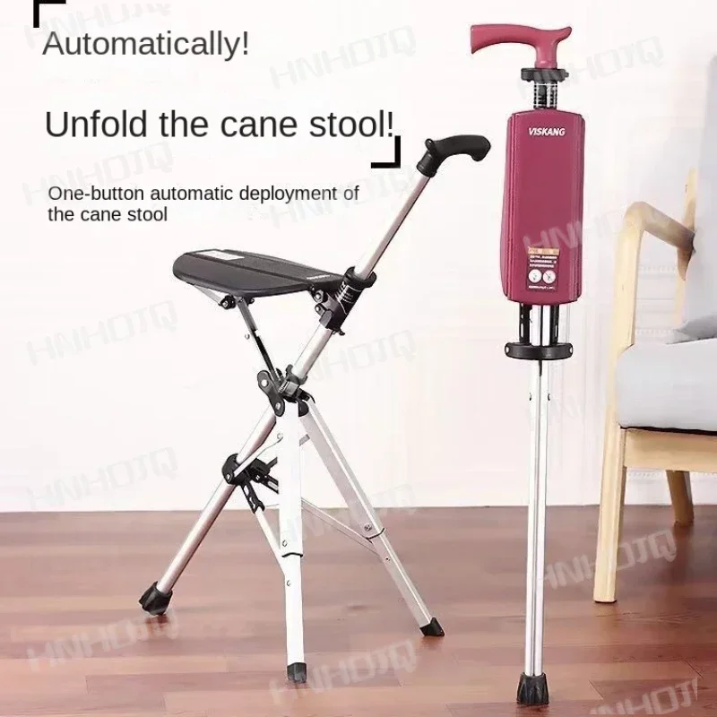 For Elderly Crutch Stool Non-Slip Cane Walking Stick Foldable and Portable Seat with Stool