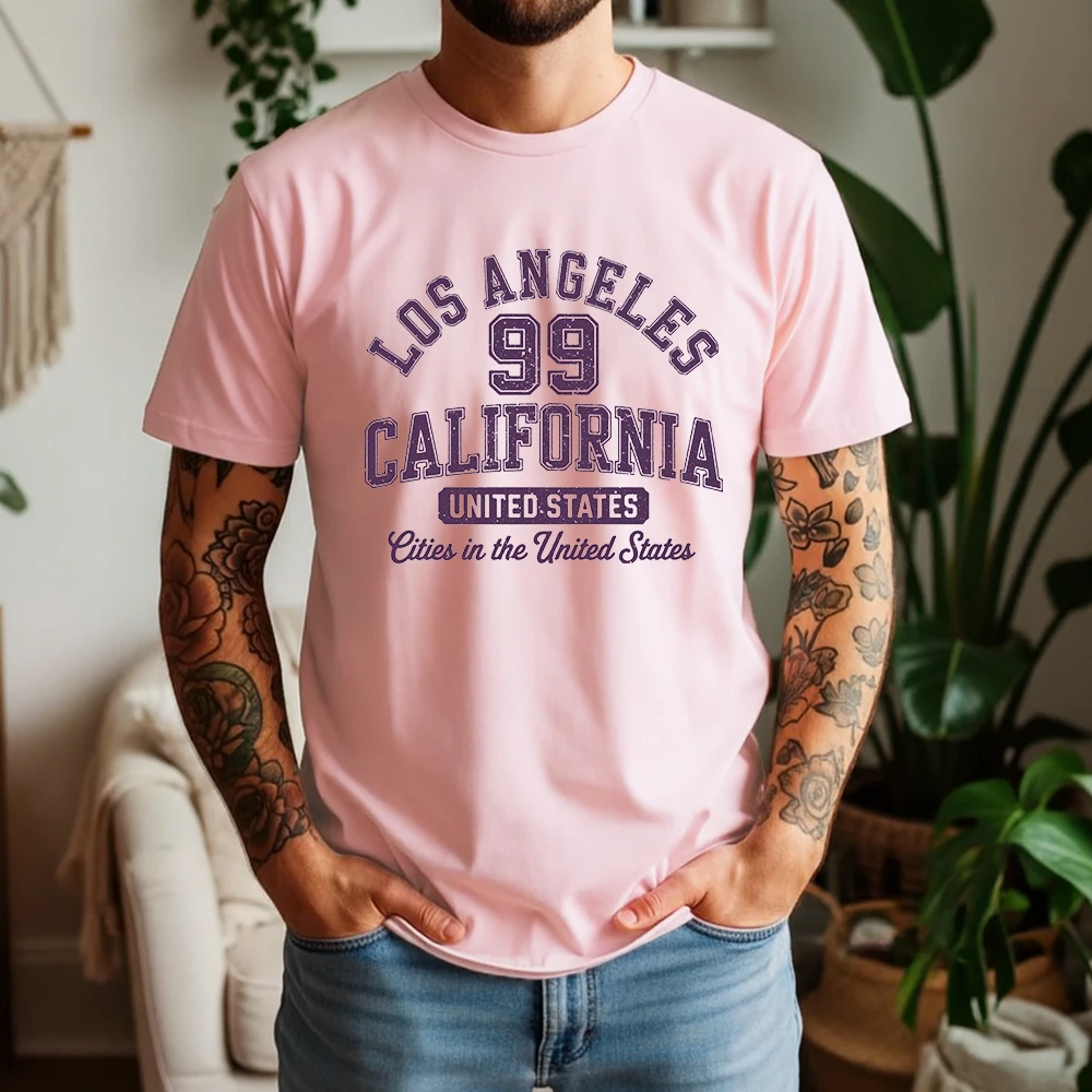 Mens 100% Cotton T Shirt 99 United States Vintage Distressed Varsity Letter Print Breathable Short Sleeve Daily Wear