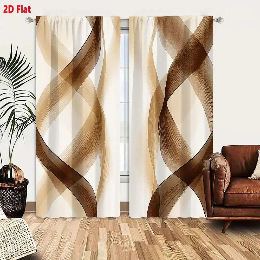 Elegant Beige Brown Abstract Wave Pattern Curtains for Living Room Home Decor Sheer Light Filtering Window Drapes