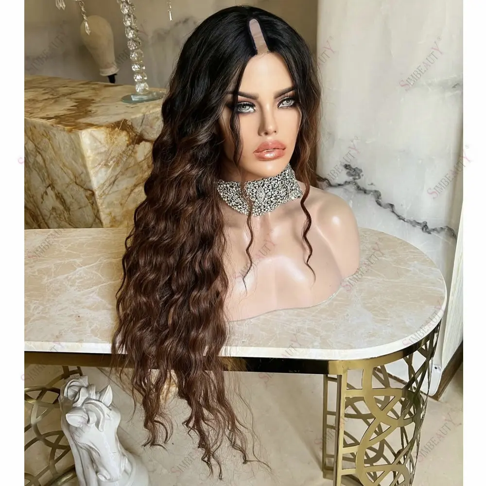 30 Zoll Lose Tiefe Wellen Glueless 1x4 U/V Teilperücken Ombre Schokoladenbraun Remy Echthaar Einfach zu Tragen Vollmaschinell Gefertigt für Frauen – Detail 2