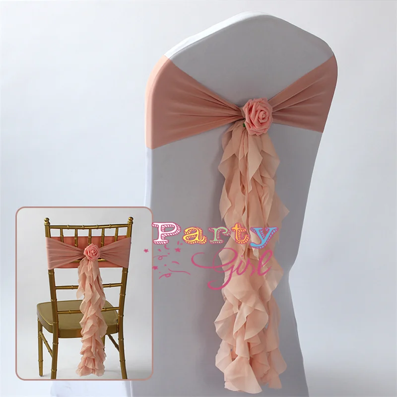 New Design Chiavari Chair Cover Band With Chiffon Wickle Sashs For Wedding Event Party Decoration