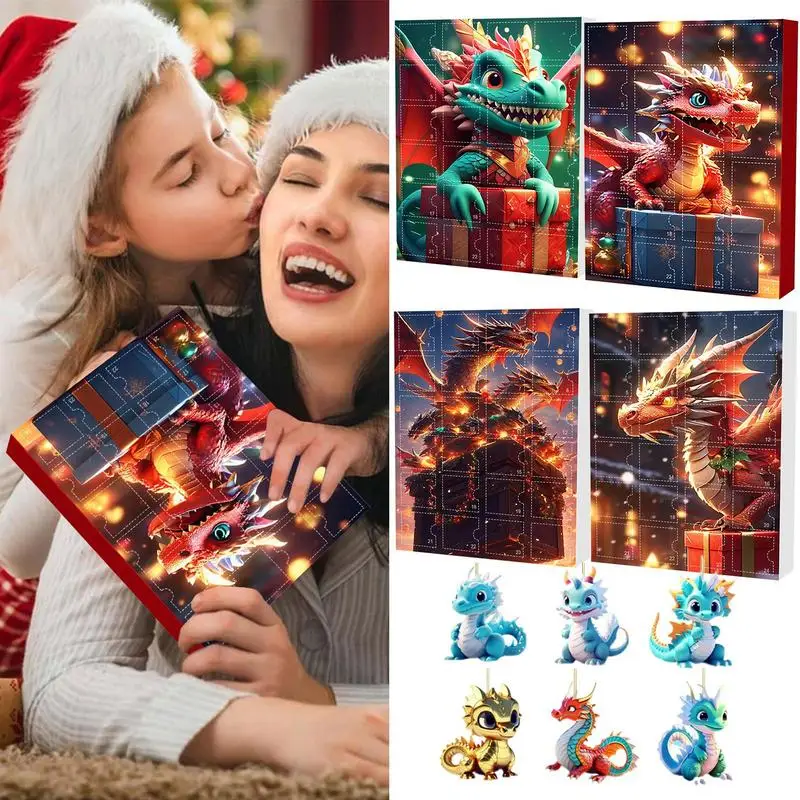 Dragon Christmas Advent Calendar 24 Days Of Vacation Advent Calendar Pendant 2D Advent Calendars Dinosaur Pendant Toy For Teens