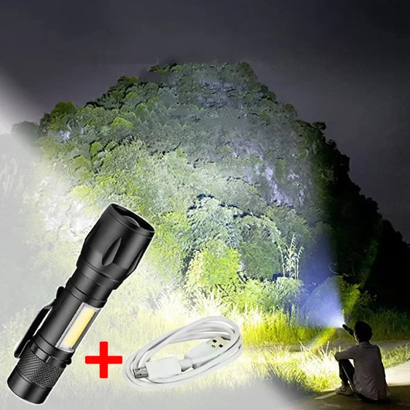 Outdoor Camping COB Zoomable LED Torch USB Rechargeable Strong Lamp