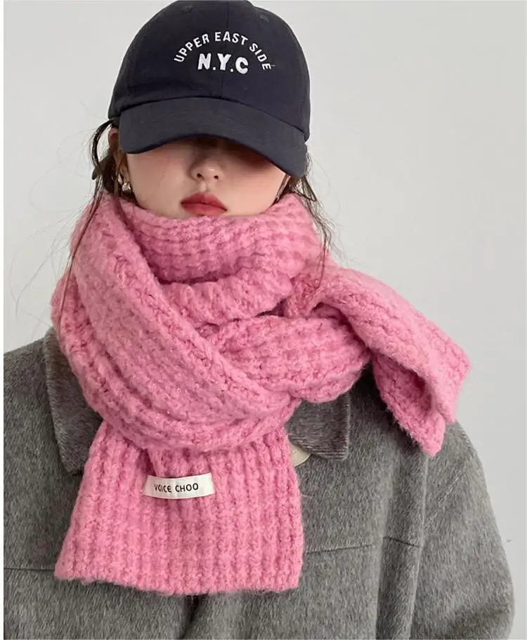 Cachecol de lã de malha feminino, lenço para meninas, cachecol rosa, moda casual, inverno, 2024