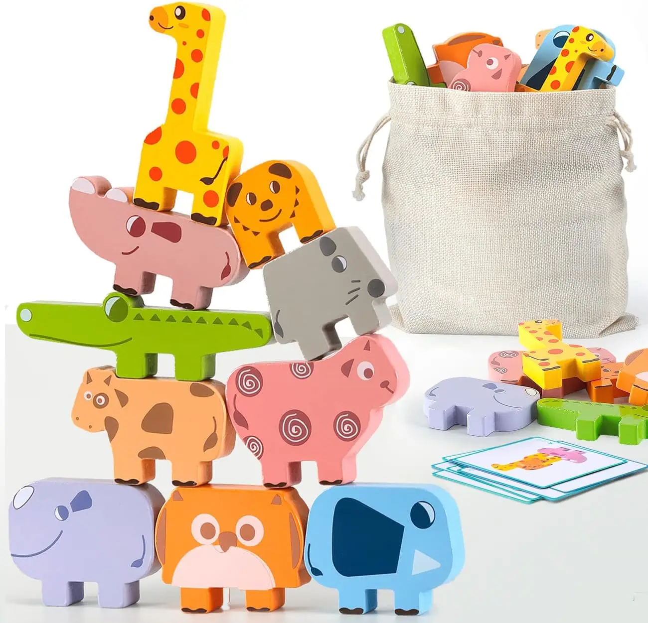 

Montessori Toys for 2 3 4 Year Old Boys & Girls, Wooden Animal Stacking Blocks for Toddlers 1-3 – Building Blocks Game Stacking