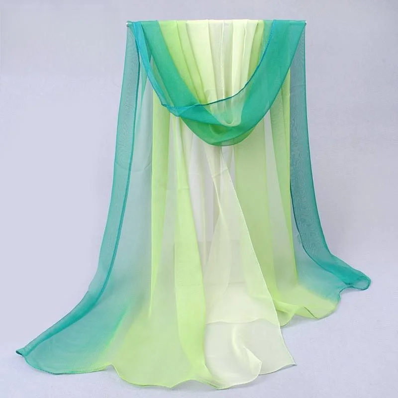 

Rainbow Silk Scarf Women's Long Chiffon Scarf Gradient Color Block Thin Shoulder Shawl Small Rectangle Neck Warmer Spring