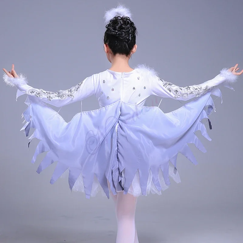 Kinder Vogel Kostüm Mädchen Weiß Ballett Tanz Kleid Tier Cosplay Halloween Vögel Fee Flügel Bühnenkleidung