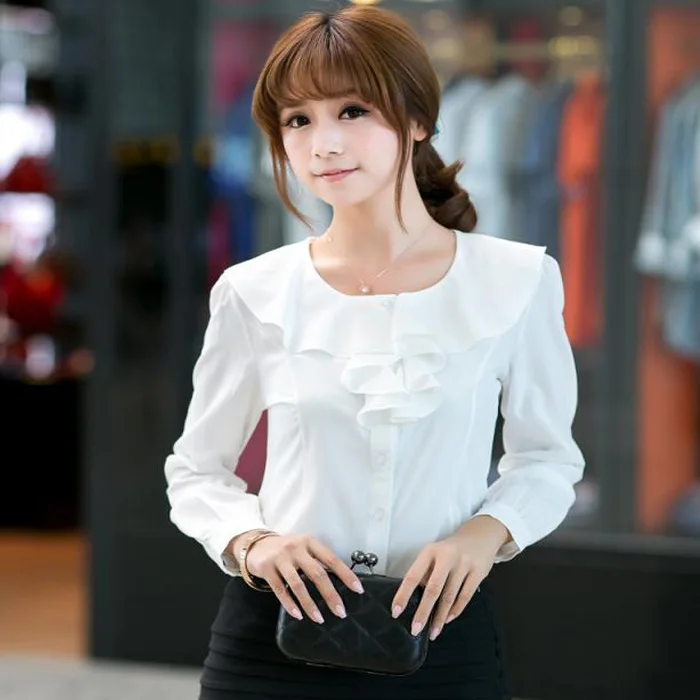 Chemises de qualité supérieure printemps/été col rond simple boutonnage à manches longues dames hauts chemise livraison directe vente