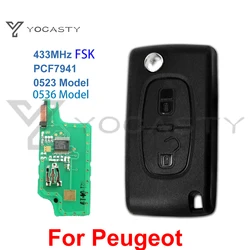 YOCASTY 2 pulsanti Remote Flip Car Key per Peugeot 207 307 308 407 2001 2002 2003 2004 2005 PCF7941 CE0536 CE0523 433MHz FSK