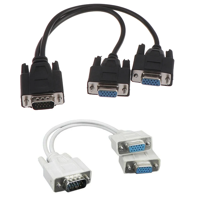 2022 15Pin VGA Male To 2 Vga Svga Female Adapter VGA Splitter Y-Cable Splitter Video Monitor Cable Approx.27CM