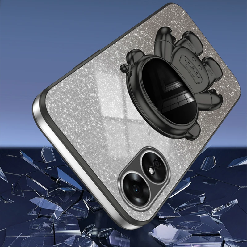 New Glitter Transparent Case For OPPO A78 A94 A95 Reno 7 5G A17 A57 5G A77 A77S A58 A54S A16 A53 A16S Astronaut Plating Cover image 3