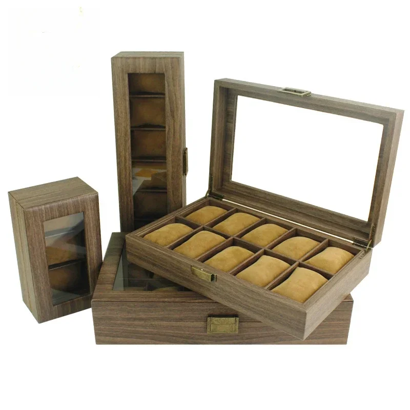 

Spot wholesale wood grain leather 3-digit 6-digit 10-digit 12-digit watch box wholesale PU leather watch display storage box