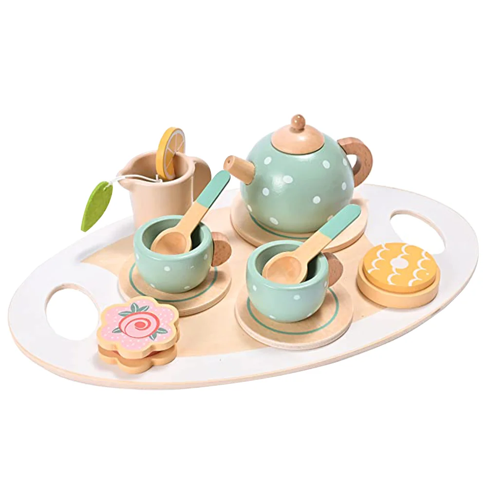 Kids Kitchen Playset Wooden Afternoon Tea Set Toy Pretend Play Food Learning Role Play Game Early Educational Toys For Toddlers