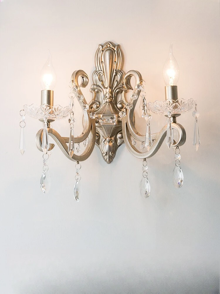 

Кантри серебряный старый прикроватный настенный светильник для спальни, креативный простой хрустальный настенный светильник для прохода