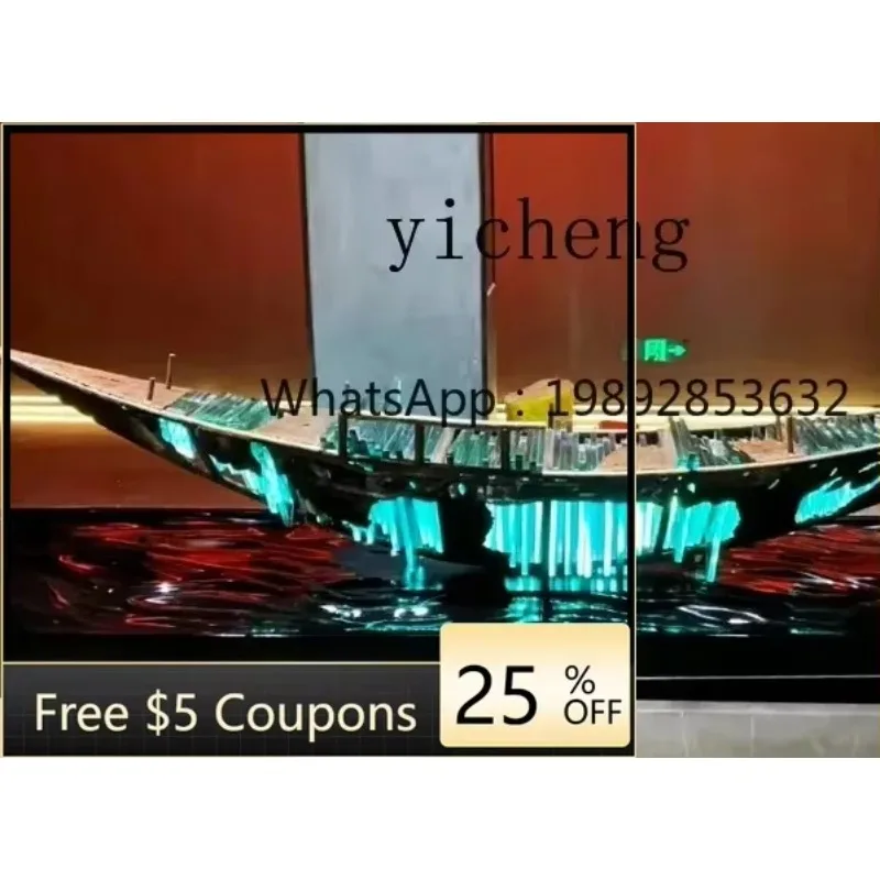 

B1 abstract boat sculpture custom stainless steel iron art decoration sales department hotel lobby water scene floor ornament