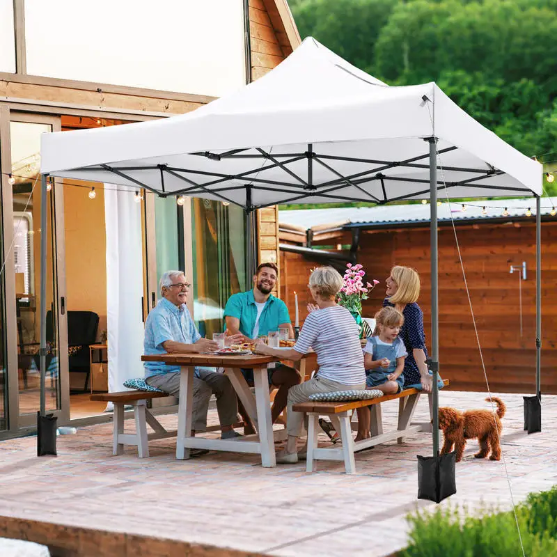 Single Outdoor Pop Up Canopy Tent 3x3 m Heavy Duty Carbon Steel Frame Gazebo Shelter 420D Oxford Fabric Top 3 Height Levels Adjustable with Wheeled Bag for Parties Markets White