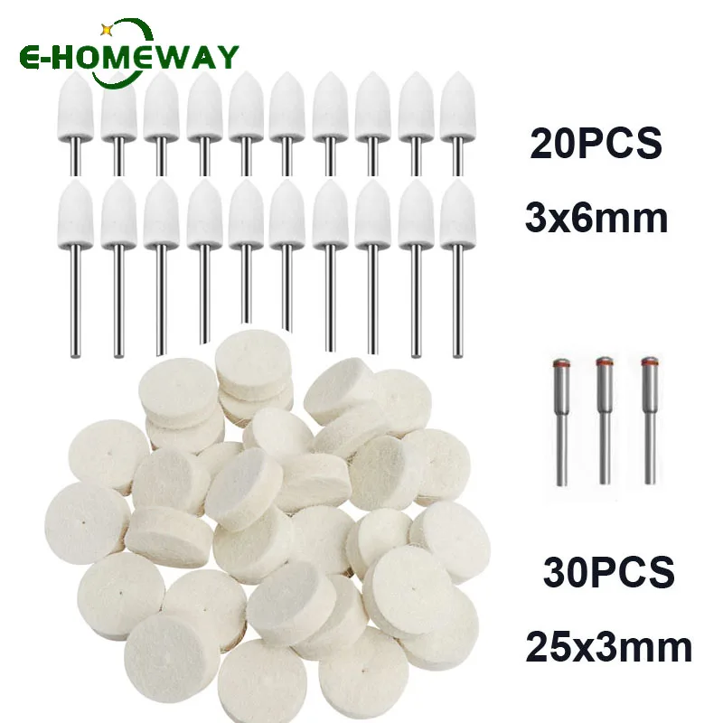 53PCS Wool Felt Polishing Buffing Wheel Grinding Pad With 3mm 1/8