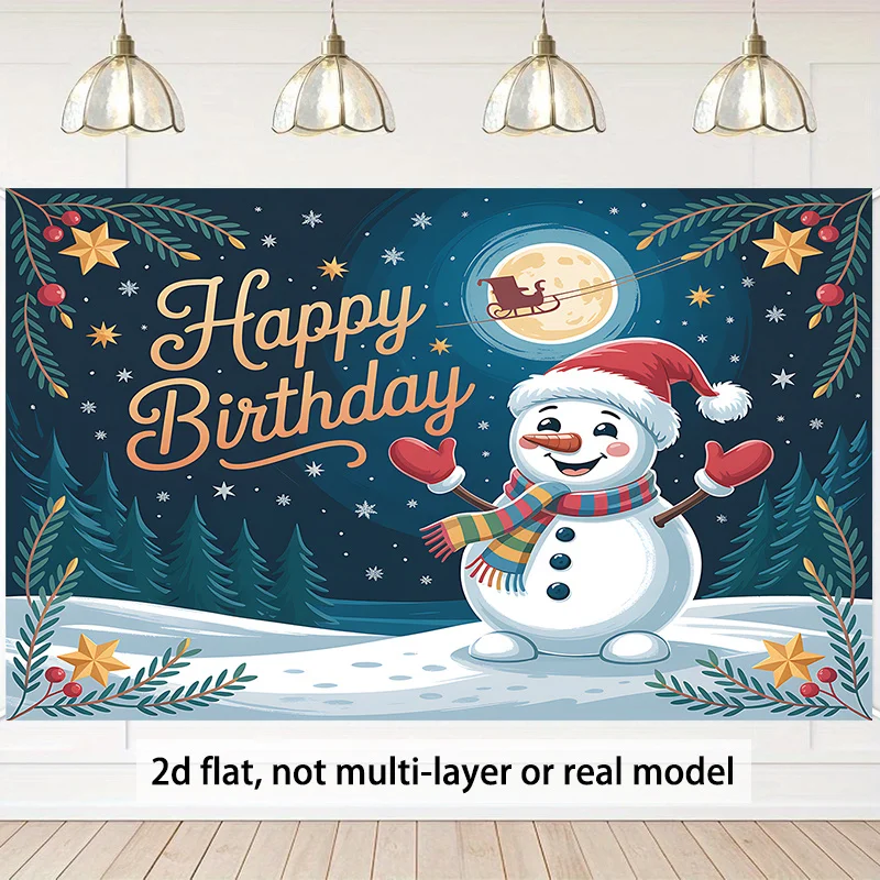 خطة ثنائية الأبعاد، 1 لافتة عيد ميلاد سعيد لرجل الثلج الشتوي - رسالة عيد ميلاد سعيد كبيرة مع تصميم رجل الثلج والزلاجات