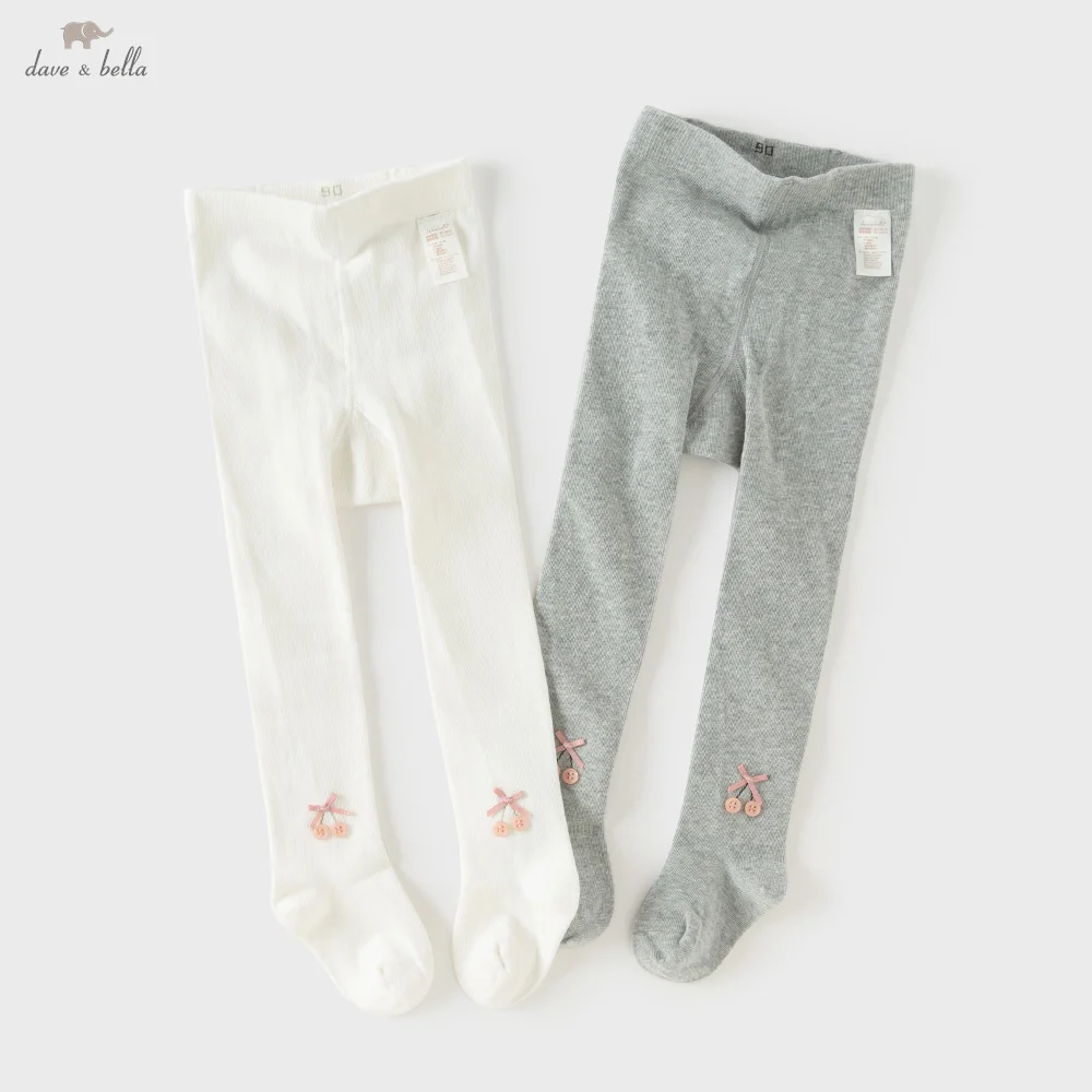 Dave Bella Girl Autumn Pantyhose Bottom Tight Spring Children Socks Grey Sweet Beige Elastic Breathable Clothes Casual DB3263031