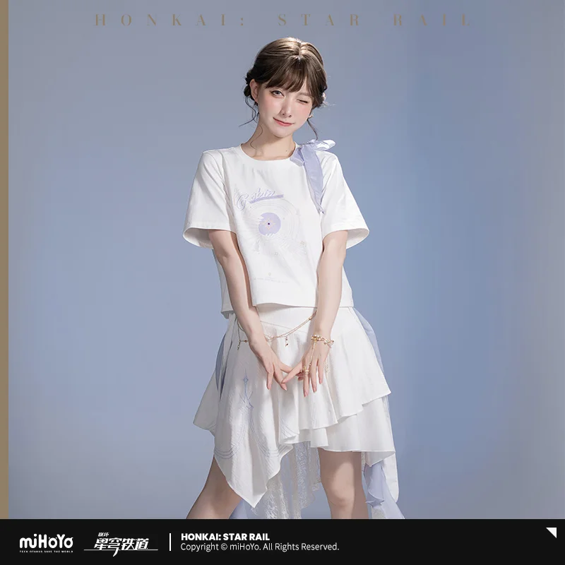Genuine MiHoYo Game Honkai Star Rail Robin Short Sleeve T-shirt Women Daily Wear Skirt Cosplay Costume Tops Tees Birthday Gift