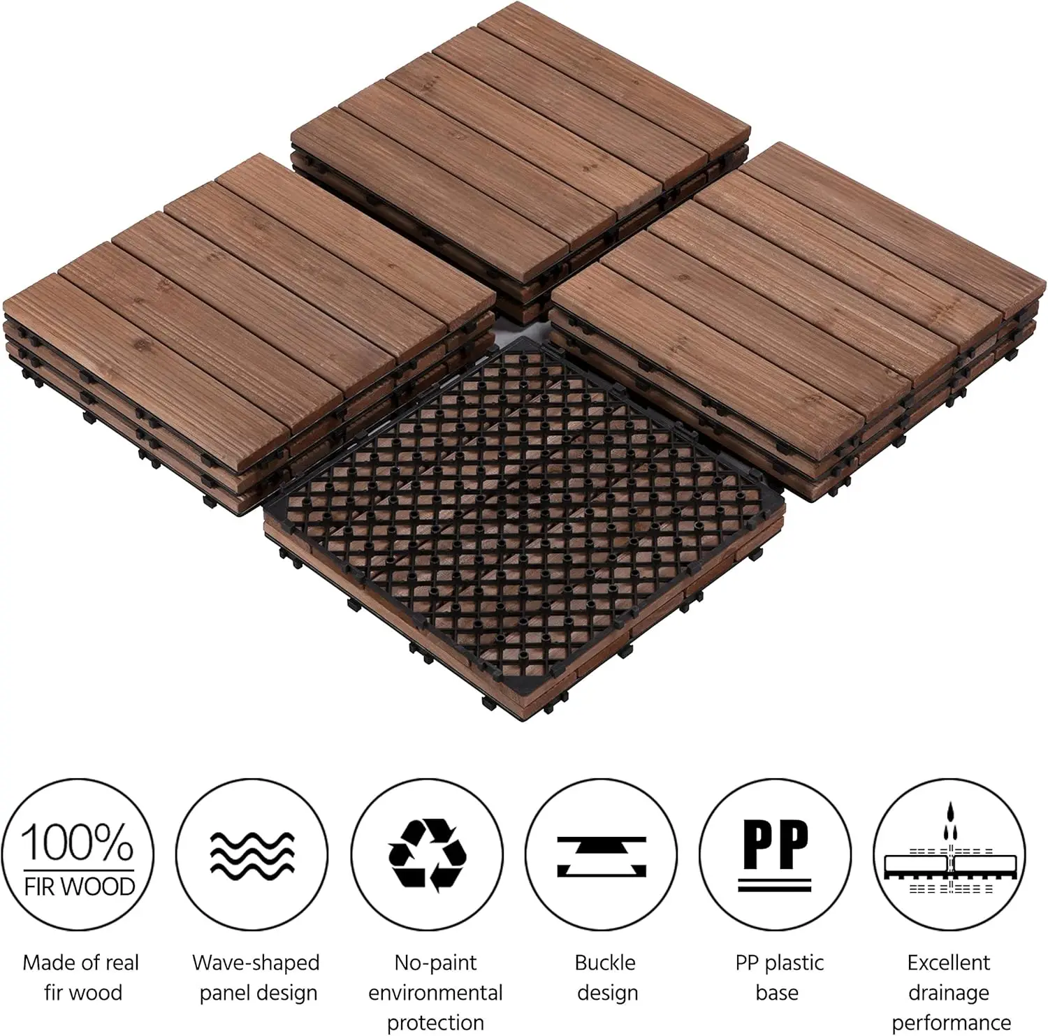 Yaheetech 11pcs Tiles Patio Deck Tiles Interlocking Wood Patio Tiles Patio Garden Deck Poolside Indoor&Outdoor 12 x 12in, Brown